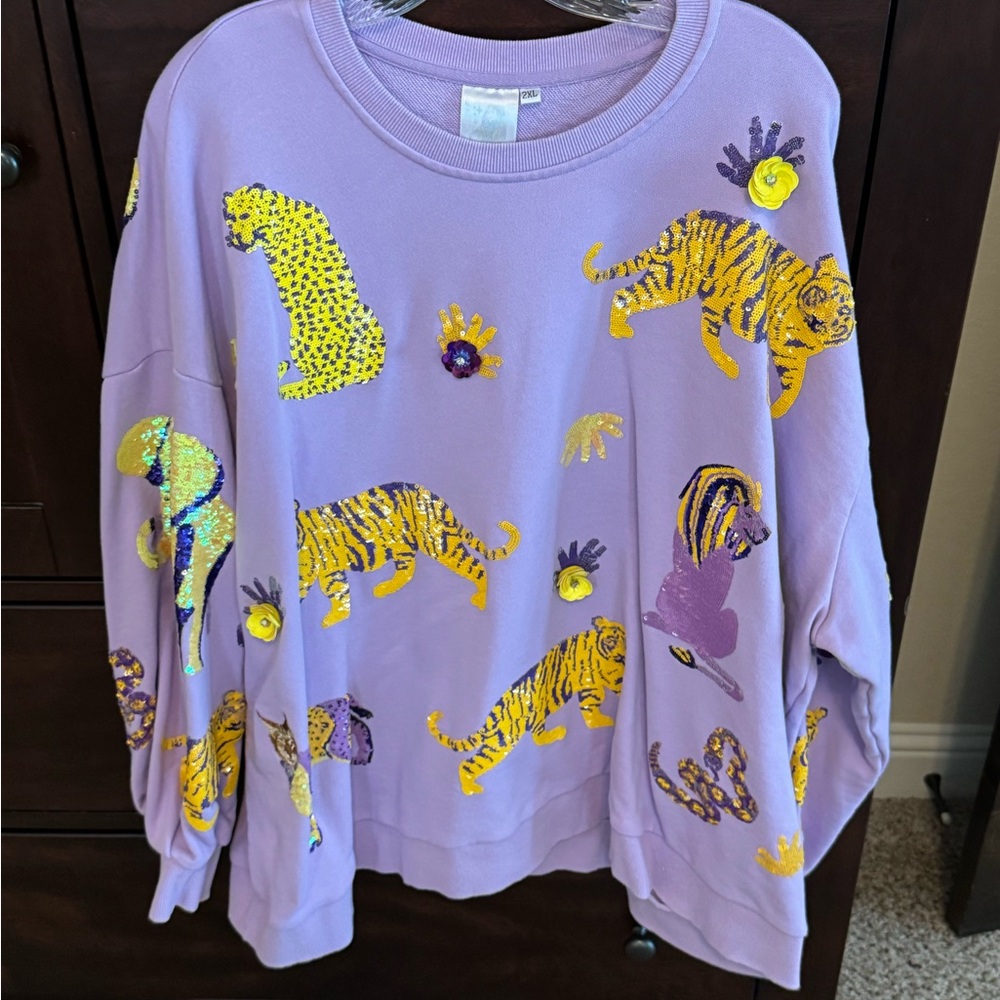 QUEEN OF SPARKLES Lavender and Yellow Animal Sweatshirt